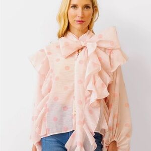 Beulah Light Pink Polka Dot Ruffle Blouse